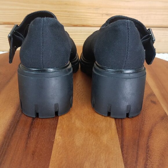 ASOS Womens Skittle US 6 Black Heavy Canvas Chunky Platform Mary Jane Heel - Picture 6 of 8